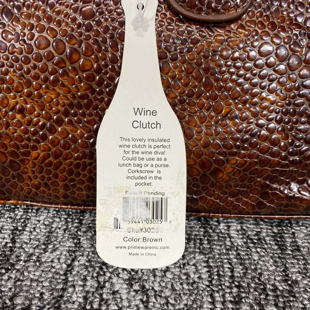 Primeware Insulated Wine Clutch Women OS Brown Faux Croc Textured Picnic Bag